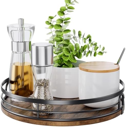 LAMU 9'' Lazy Susan Turntable Organizer for Cabinet, Round Wood Lazy Susan for Table Top, Kitchen, Countertop, Pantry, Spice, Bathroom Vanity, Coffee, Farmhouse Decor by YourHome-OrganizationHelper
