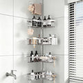 Corner Shower Caddy Tension Pole, Rustproof 4-Tier Adjustable 22-120 Inch Bathroom Storage Organizer with Towel Bar, Soap & Toothbrush Holders (Silver) by Unknown