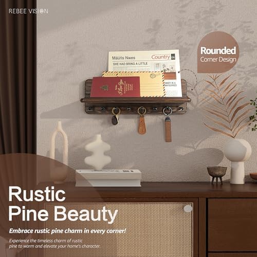 Rebee Vision Key Holder Wall Mount for Home Office Rustic Wall Decor, Brown - Image 3