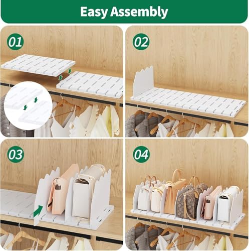 SPACEKEEPER Shelf Divider for Closet,2 Pcs Adjustable Purse Organizer,White - Image 6