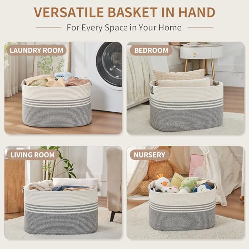 Laundry Hamper with Handles, 72L Rope Laundry Basket, Grey - Image 4