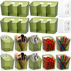 14 Pack Cabinet Door Organizer Adhesive Wall Mount Storage Bins Makeup Containers Stackable Organizer Basket for Kitchen Cabinets, Bathroom, Pantry, Office, Refrigerator (Frosted Green) by Ferrochef