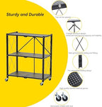 BRIAN & DANY 3-Tier Foldable Storage Shelves with Wheels, No Assembly Folding Shelf Metal Rack, Shelving Unit for Kitchen, Garage, Black - Image 4