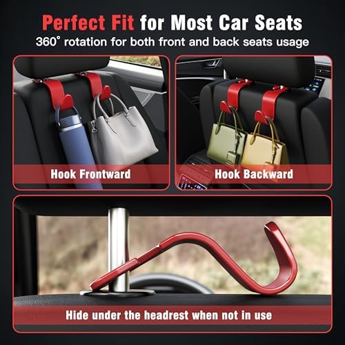 4-Pack Car Headrest Hooks Holds 55lbs Seat Storage Organizer for Bags - Image 4