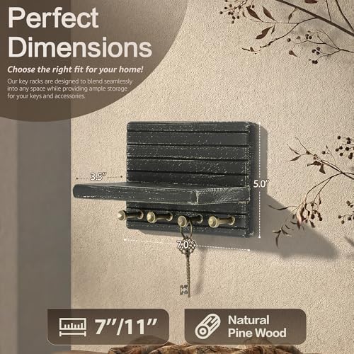 Rebee Vision Key Holder Wall Mount with Shelf for Home Decor, Old Black - Image 2