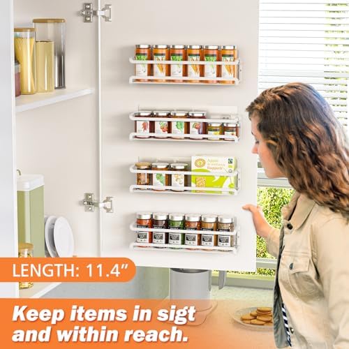 Bunoxea Spice Rack Wall Mounted 4 Pack, White,11.41x2.75x2.75in - Image 2