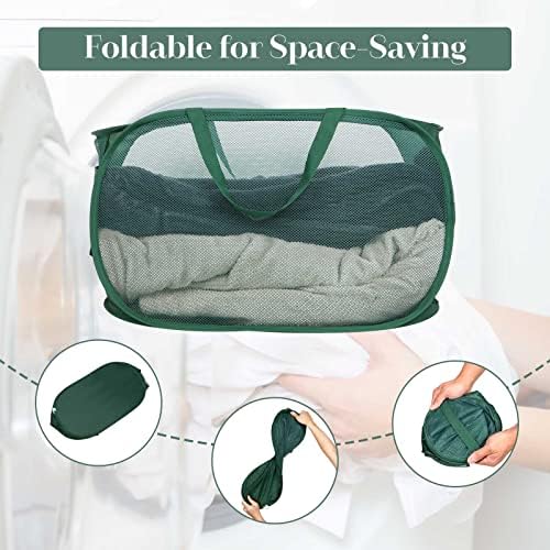 Sturdy Mesh Pop Up Laundry Hamper, Collapsible Laundry Baskets with Side Pocket, Foldable Clothes Hamper with Reinforced Carry Handles for Laundry, Bathroom, Kids Room, Dorm or Travel Emerald - Image 5