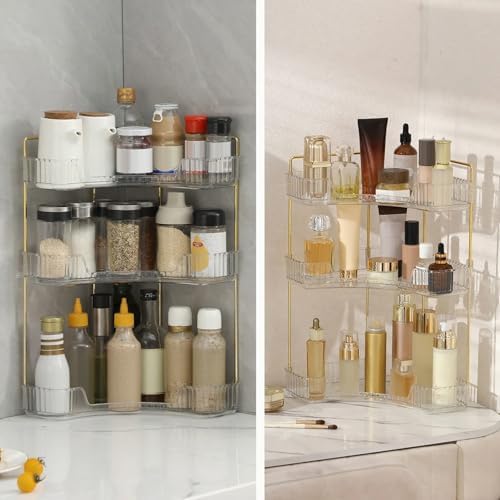 INVSSENE Corner Bathroom Countertop Organizer, Vanity Trays for Counter, Makeup Organizers, Perfume Tray, Kitchen Spice Rack, (Clear, 3 Tiers) - Image 6
