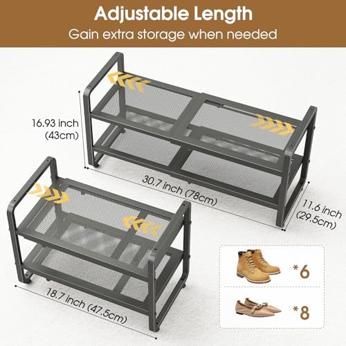 SAYZH 2-Tier Expandable Shoe Rack for Closet, Adjustable Metal Shoe Organizer with Sturdy Mesh Shelves for Boots & Heels, Stackable Shoe Storage for Entryway, Garage, Small Spaces (Grey, 2-Tier) - Image 3