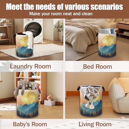 Mountains Sun Nature Scenery Laundry Baskets,Laundry Hamper,Storage Basket with Handles for Bathroom Bedroom College Dormitory Living Room Nursery Organizer 16"x20.8" - Image 7