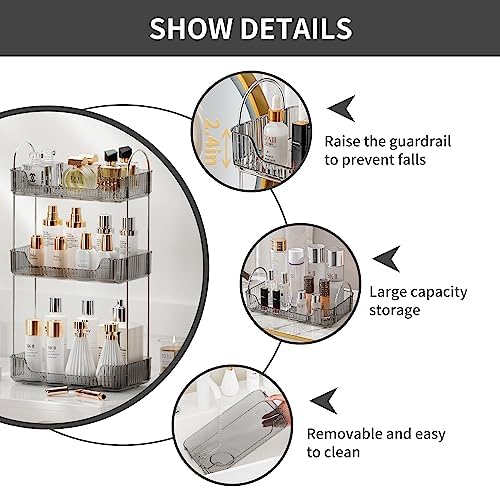 Akinbas 3 Tier Bathroom Organizer Countertop Makeup Perfume Tray Skincare Organizer for Bathroom Dresser Vanity (Grey) - Image 6