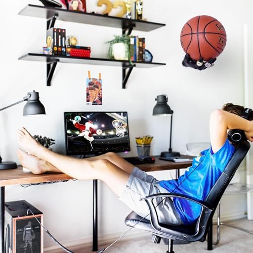 Basketball Holder, Hand Sculpture Ball Holder Wall Mount Art Decor Stand Storage Rack Organizer Display Case Man Cave for Football Soccer Gift Ideas for Him Men Boys Gamers (Black Ball Holder) - Image 2