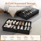 Lifewit Under Bed Shoe Storage Organizer 4 Pack(16 Shoes Cells), 4.3 Inches Profile Fabric Shoes Container Box with Clear Cover, Foldable Storage Bag with 2 Handles, Fits 32 to 64 Pairs - Image 5