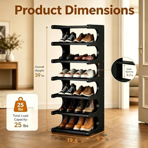 39" Bamboo Shoe Rack - Vertical Shoe Organizer Rack for Small Space, Narrow Shoe Tower for Closet, Entryway, Corner, Tall Shoe Shelf with Removable Shelves, Flexible Storage Shelf for Saving Space - Image 2