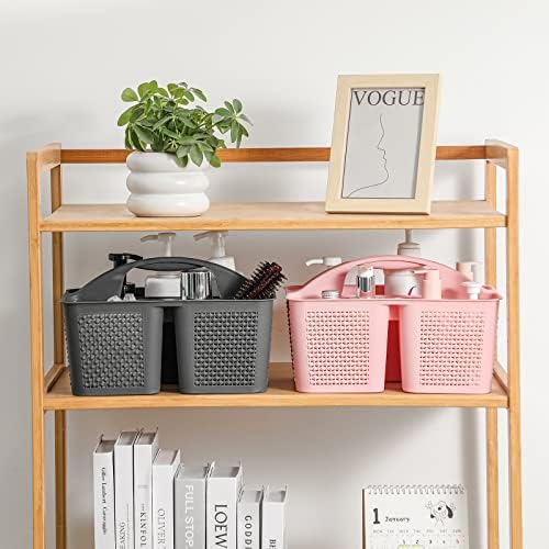 Plastic Portable Shower Caddy Basket with Handle, 3 Compartments, Dark Grey - Image 5
