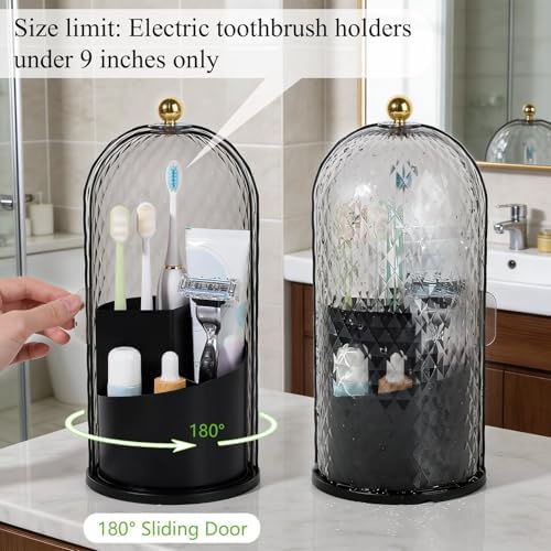 Toothbrush Holder with Cover for Bathroom Countertop, Organizer, Black - Image 4
