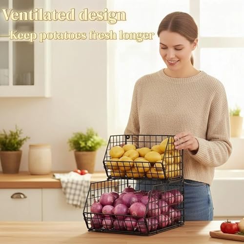 2-Tier Potato and Onion Storage Bin, Stackable Wire Baskets for Countertop - Image 6