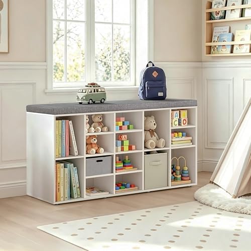DINZI LVJ Shoe Storage Bench, 20-Cubby Shoe Rack Bench with Cushion - Image 2