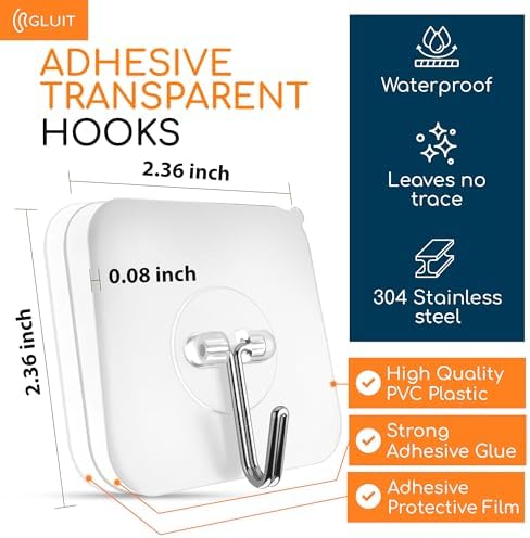 GLUIT Adhesive Wall Hooks for Hanging Heavy Duty No Drill, 22 lbs, 6 pcs - Image 3