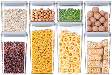 8-Piece Set of Pop Airtight Food Storage Containers with Lids Stackable Containers for Kitchen Pantry Organization Ideal for Cereal Snacks Flour Sugar Coffee and Spaghetti (1.2, 2.0, 2.7, 3.3qt)*2 by EQI