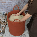 XUANGUO Cotton Rope Laundry Basket Hamper for Clothes Large Rust Red - Image 3