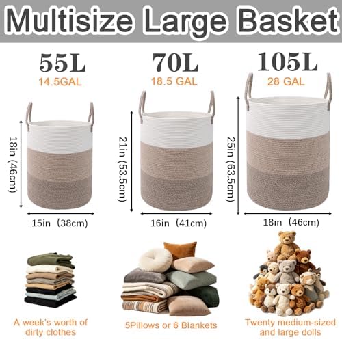 105L Extra Large Laundry Basket,Clothes Hamper with Handles- Brown - Image 2