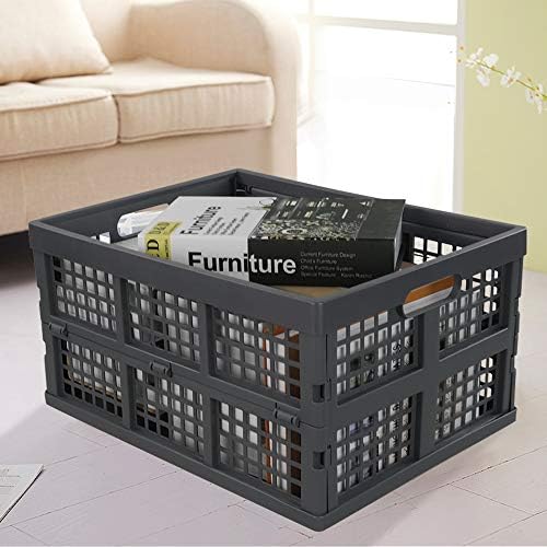 Idotry 3-Pack Plastic Folding Storage Crates, Grey Collapsible Basket, 28 L - Image 7