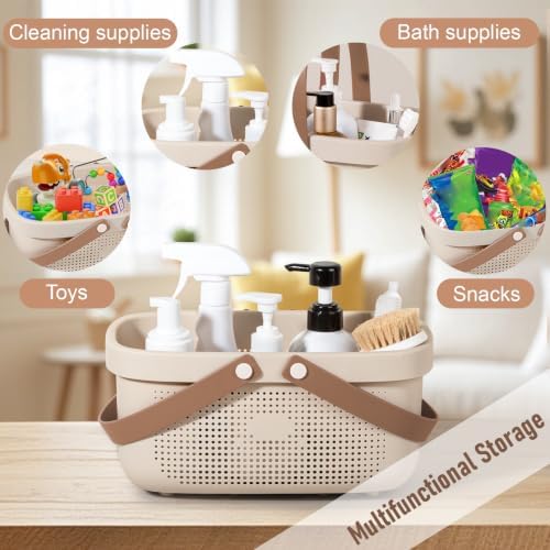 Portable Shower Caddy Basket with Handles Plastic Storage Basket Beige - Image 4