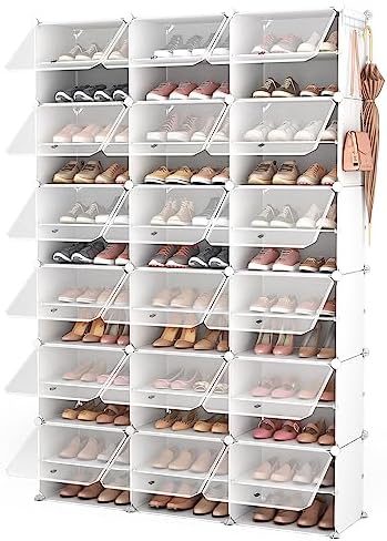 ROJASOP Portable Shoe Rack Organizer with Door, 72 Pairs White Shoe Storage Cabine Covered Shoe Rack Shoe Organizer for Closet Entryway Garage Closed Shoe Rack Organizer Cabinet with Doors by ROJASOP