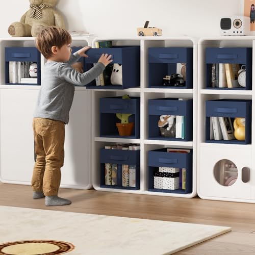 DIMJ Storage Cubes, Cube Storage Bin, 8 Pack Foldable Baskets with Window, Closet Storage Bins with Handle, 11x 11 inch Storage Cubes for Clothes, Toys, Books (Navy Blue) - Image 3