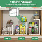 ADRIMER Under Sink Organizer 2 Packs, Pull Out Kitchen Sink Organizer, 2 Tier Slide Out Kitchen Organizers and Storage Bathroom Under Cabinet Storage Shelf, Grey & White - Image 4