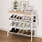 4 Tier Shoe Rack, Shoe Rack for Entryway with Hook, Shoe Organizer with Adjustable Mesh Shelves, Metal Shoe Storage, Closet, Bedroom Living Room Garage by Unknown