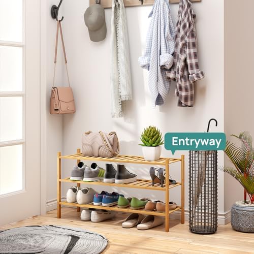 viewcare 3-Tier Long Shoe Rack, Bamboo Wood Shoe Rack for Closet, Entryway & Hallway, Stackable | Beautiful | Functional | Sturdy - Image 4
