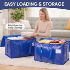 TICONN 4 Pack Extra Large Moving Bags Heavy Duty with Zippers & Carrying Handles, Durable Storage Bags Moving Boxes for Closet Organizers and Storage (4 Pack, Blue) - Image 3