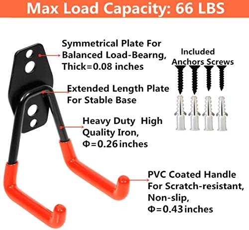 Garage Utility Double Hooks,Heavy Duty Steel Wall Mount Storage Organizer with Anti-Slip Coating,Load Capacity 66 LB (4 Pack Orange 3" U Hook) - Image 5