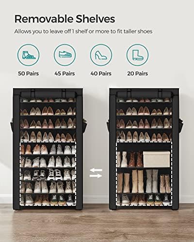 SONGMICS 10-Tier Shoe Rack with Cover, Shoe Storage Cabinet for 40-50 Pairs - Image 5