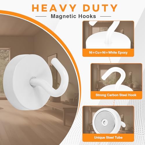 Neosmuk Magnetic Hooks Steel Tube Design for Cruise,80lb+ White,10 Pack - Image 5