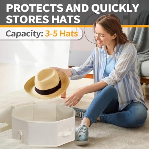 Hat Storage Box for Women and Men, Hat Box for Travel and Storage - Image 4