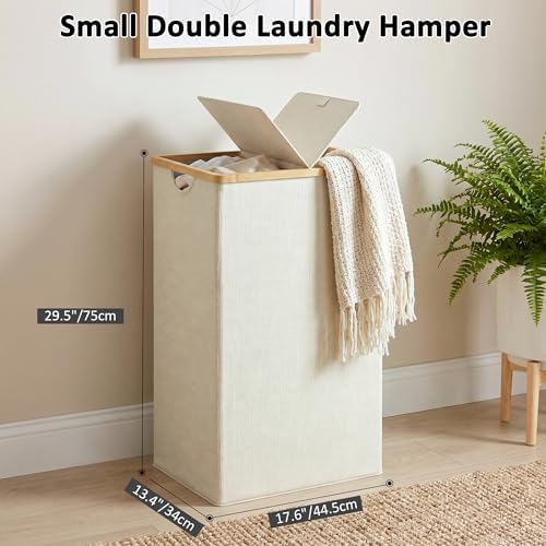 efluky Double Laundry Hamper with Lid and 2 Removable Bags, Beige - Image 5