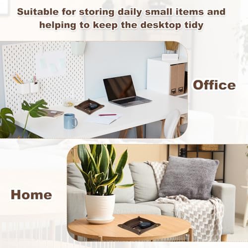 uxcell 2 Pcs Valet Tray for Women and Men, PU Leather Jewelry Tray Entryway Table Bedside Nightstand Catchall Storage Organizer for Jewelry Key Coin Watch Wallet(Square, Light Gray) - Image 4