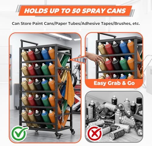 Sidasu Spray Can Organizer,Rolling Cart Garage Spray Paint Storage Rack - Image 5