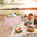 LHZK Standing Utility Tote Bag with Metal Wire Frame and the Sides Rinforced, Large Tote Bag with Handle, Reusable Grocery Bags Foldable, Beach Bag, Car Tote (Pink, 18.5''x11.8''x11.5'') - Image 7