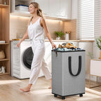 SpaceTrove Rolling Laundry Basket with Wheels, Laundry Hamper, 100L, Grey - Image 6