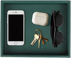 HofferRuffer Faux Leather Decorative Tray, Elegant Desktop Storage Organizer, Decorative Catchall Perfume Tray, Nightstand or Dresser Vanity Tray Organizer, 10.2 x 8.4 x 1.8 inches (Dark Green) by HofferRuffer