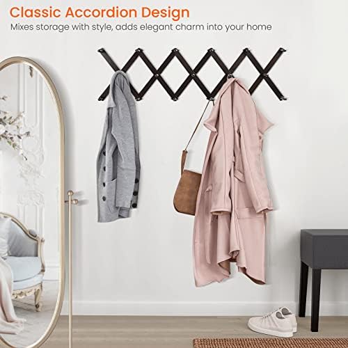 Homode Accordion Wall Hanger, Hat Hangers Wall Mounted, Wood Accordian Coat Rack with 17 Hooks, Expandable Peg Rack Wall Organizer for Hanging Baseball Caps, Hats, Purse, Coffee Cup, Bag, Walnut - Image 2
