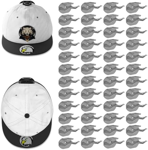 Niunuerga 48 Pack Adhesive Hat Hooks for Wall, Super Strong Hat Rack for Baseball Caps, Minimalist Hat Organizer Display for Home Decor, Hat Hangers Holder for Wall, Door, Closet, No Drilling (Gray) by Niunuerga