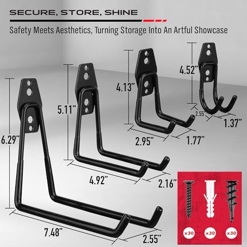 Garage Tool Storage Wall Hook Assortment Set: 15PCS Heavy Duty Large Hanger Garden Tool Organizer Ladder Bike Rack Yard Tool Holder Shed Shovel Metal Screw Organization Bicycle Steel Bracket - Image 7
