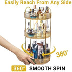 Asayuee 360 Rotating Makeup Organizer for Vanity,3 Tier Large Capacity Vanity Storage,Skincare Perfume Spinning Organizer,Bathroom Cosmetics Storage Makeup Stand Organizer (Gold-3 Tier) - Image 3