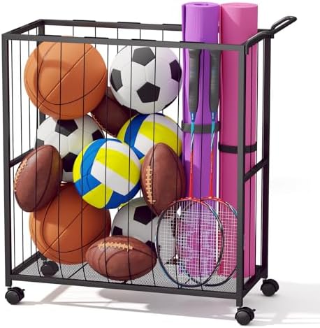 Homsorout Ball Storage Bin Rolling Sports Ball Cart, Black by Homsorout