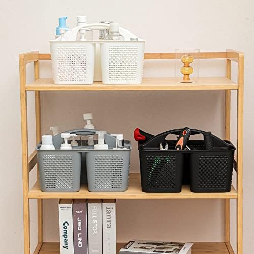 Plastic Portable Shower Caddy Basket with Handle, 3 Compartments, Grey - Image 6